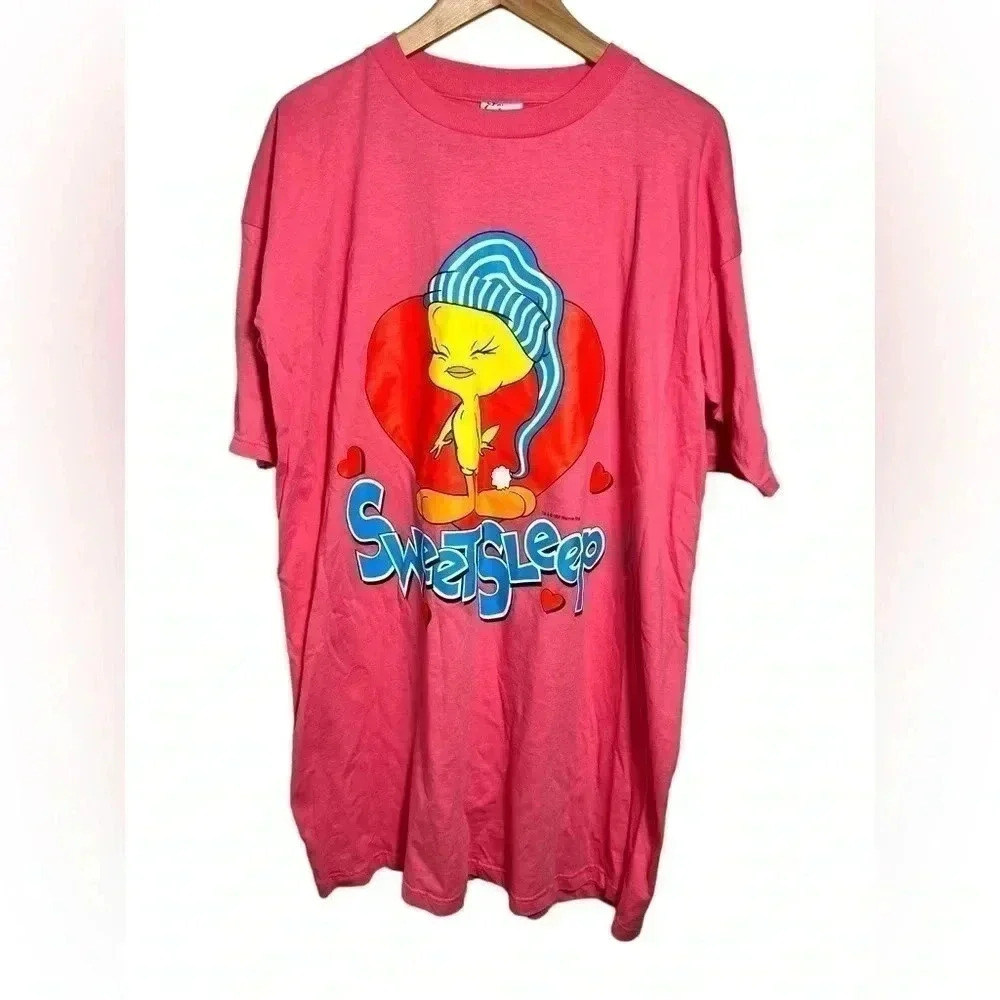 Vtg 1997 Tweety Bird Looney Tunes Warner Bros One Size Long Pajama Shirt NWT